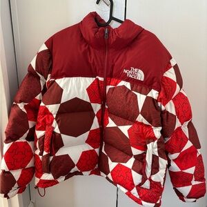 The North Face Red and White Puffer Jacket